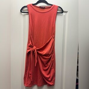 Sleeveless Coral Tie-Waist Midi Dress